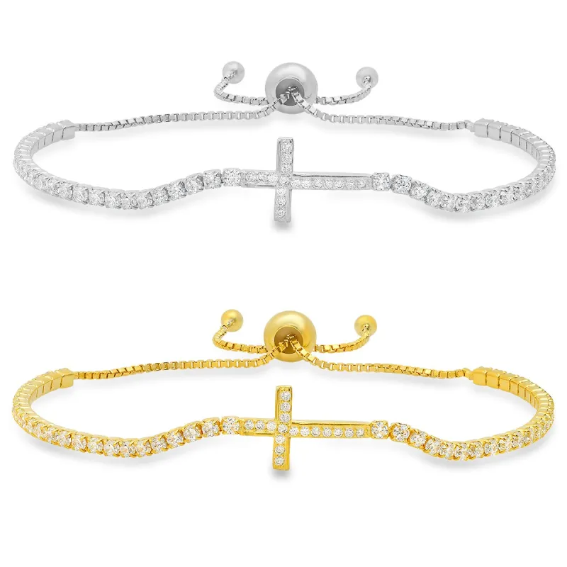 Sterling Silver Petite CZ Cross Adjustable Bracelet sold by Charming Charlie