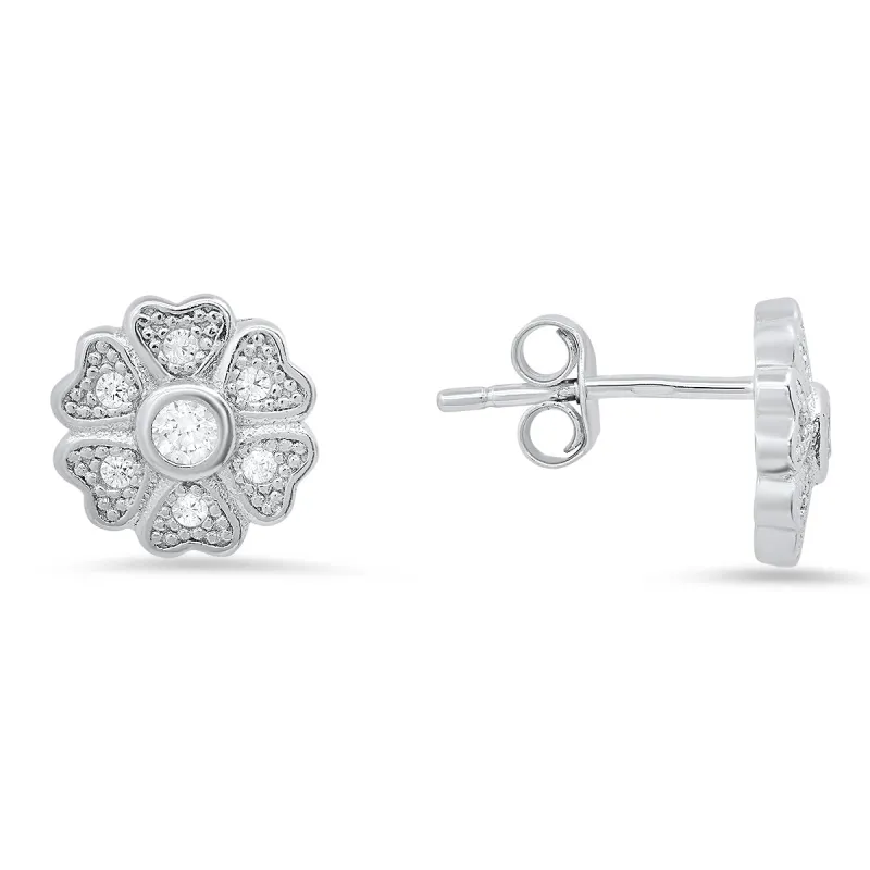 Sterling Silver Petite Heart Clover CZ Stud Earrings sold by Charming Charlie