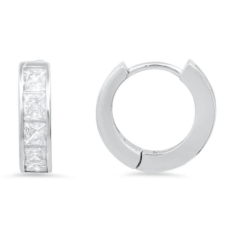 Sterling Silver Petite Princess-cut Huggy Hoop Earrings sold by Charming Charlie