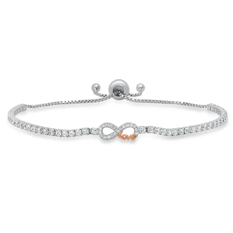 Sterling Silver Petite Two-Tone Infinity "Love" CZ Adjustable Bracelet sold by Charming Charlie