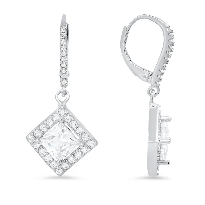 Sterling Silver Princess-cut CZ Leverback Earrings sold by Charming Charlie