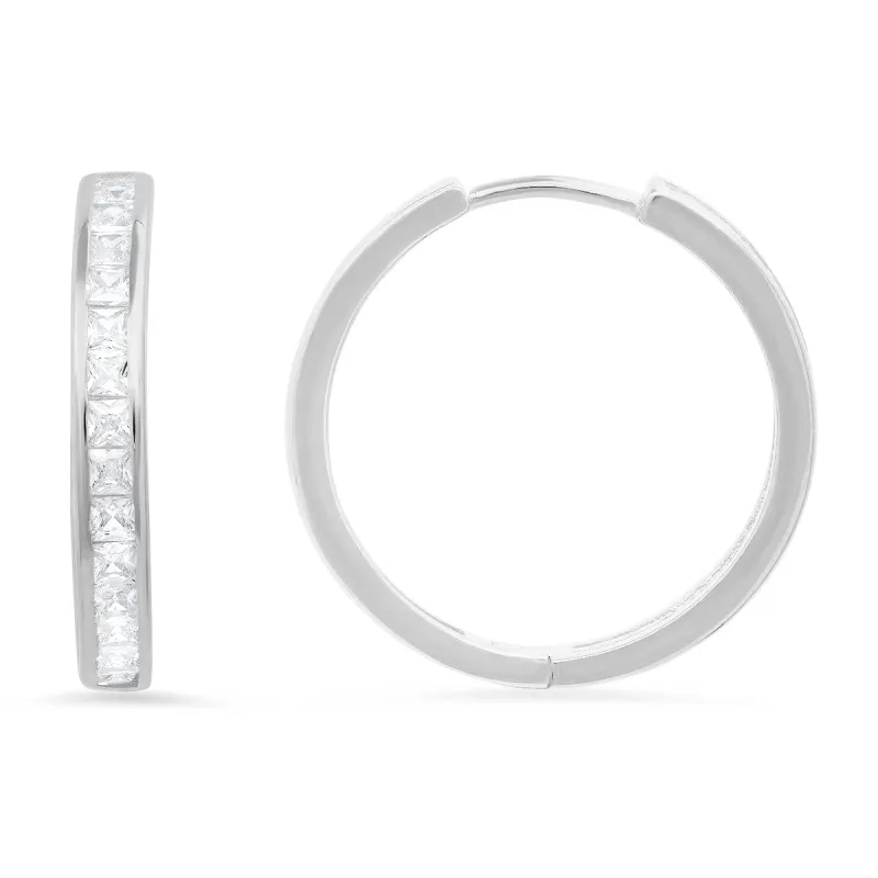 Sterling Silver Princess-cut CZ Hoop Earrings sold by Charming Charlie