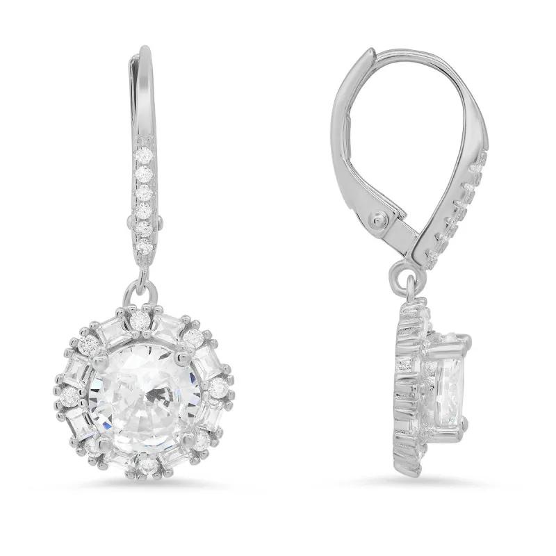 Sterling Silver Round-cut Halo CZ Leverback Earrings sold by Charming Charlie