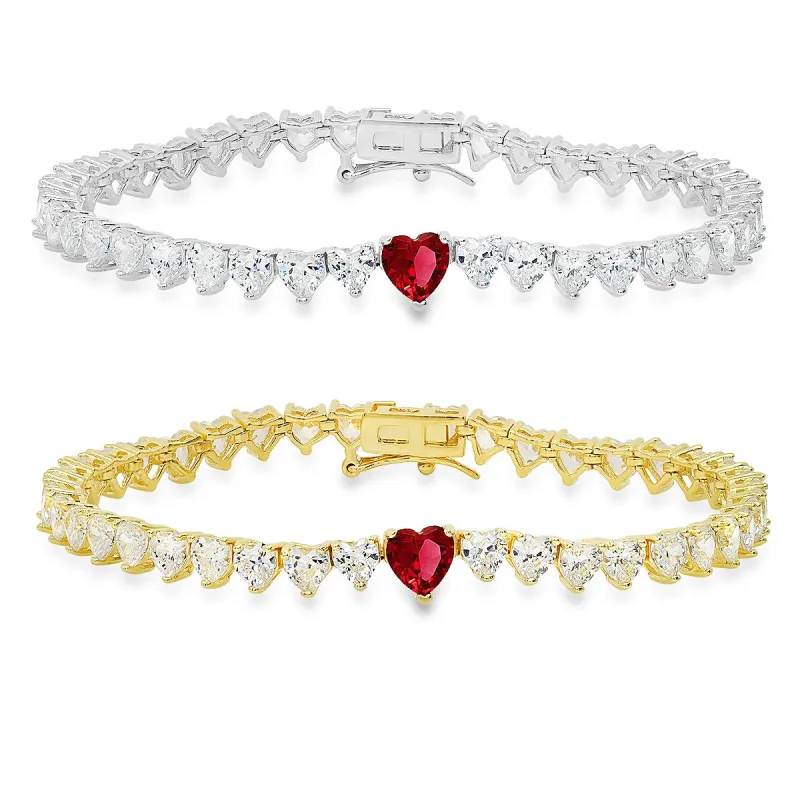 Sterling Silver Ruby CZ Heart-cut Tennis Bracelet sold by Charming Charlie