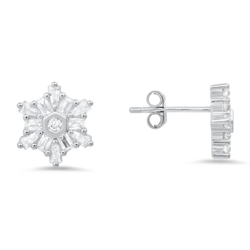 Sterling Silver Snowflake CZ Stud Earrings sold by Charming Charlie