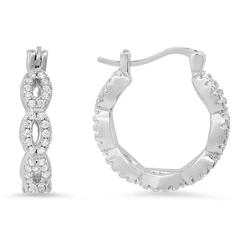 Sterling Silver Swirl CZ Hoop Earrings sold by Charming Charlie