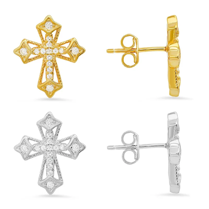 Sterling Silver Vintage CZ Cross Stud Earrings sold by Charming Charlie