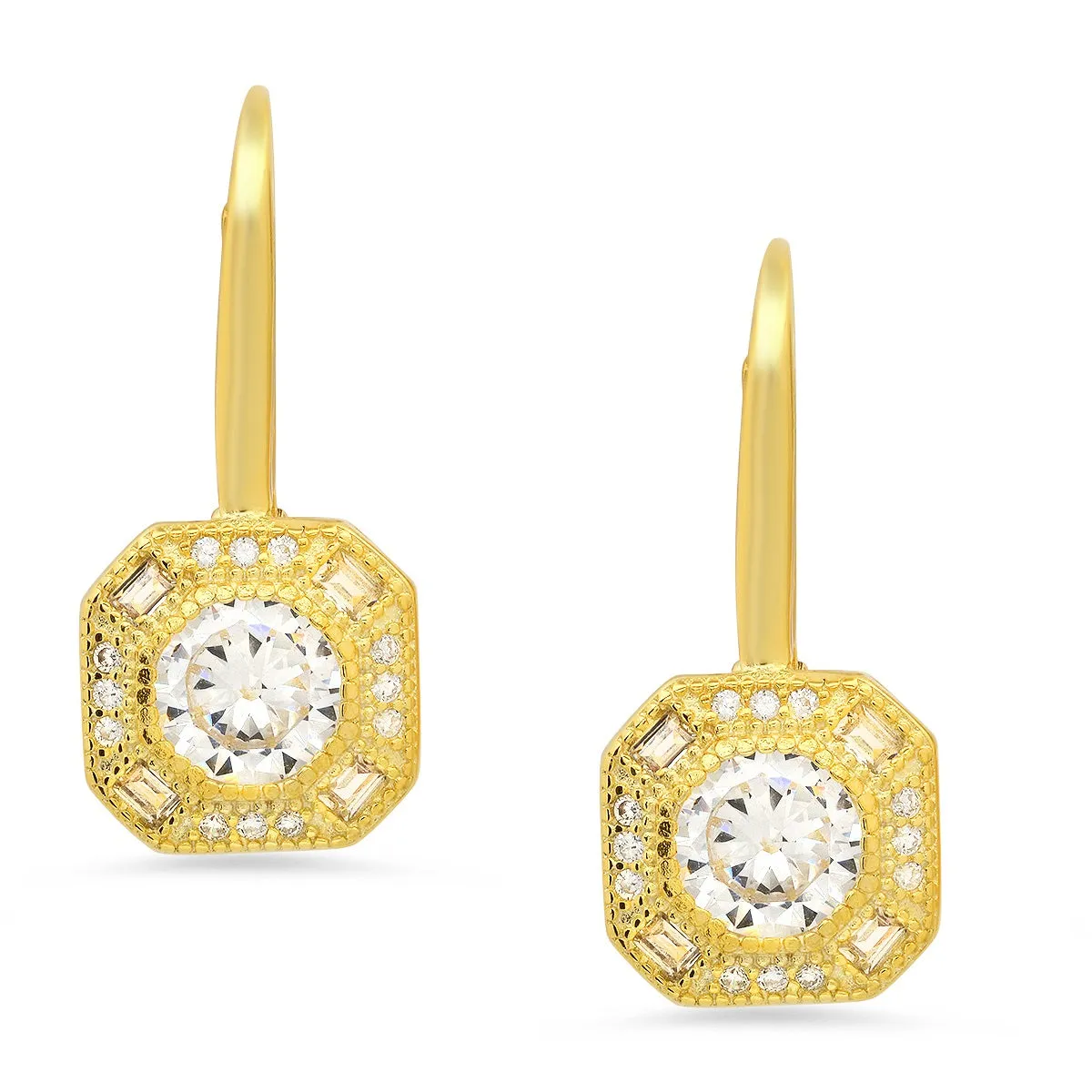 Sterling Silver Vintage Halo CZ Leverback Earrings sold by Charming Charlie product image thumbnail 3