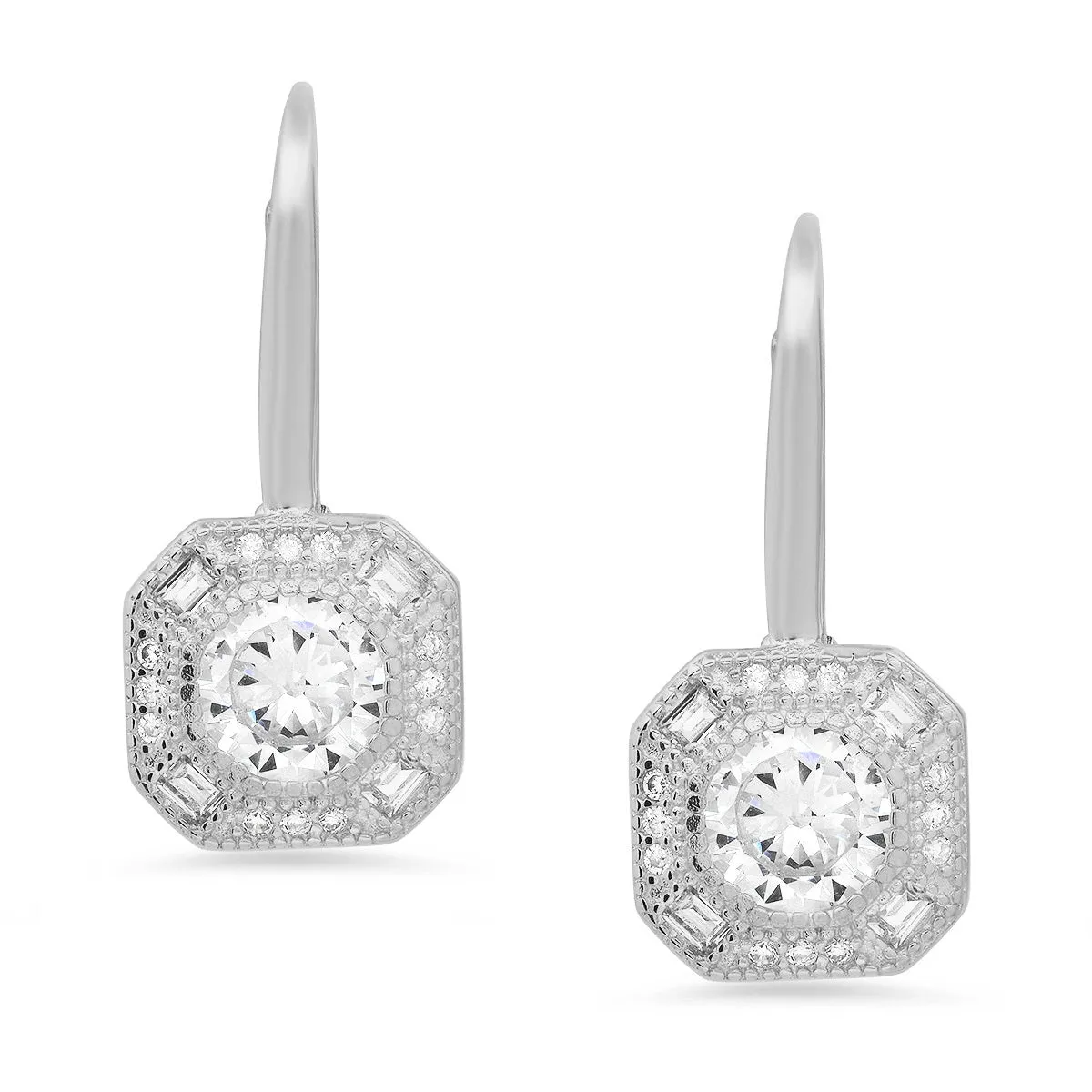 Sterling Silver Vintage Halo CZ Leverback Earrings sold by Charming Charlie product image thumbnail 4