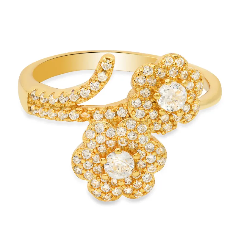 Yellow Gold Over Silver CZ Flower Ring sold by Charming Charlie