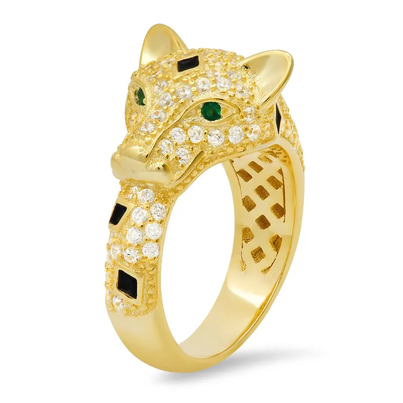 Yellow Gold Over Silver CZ Panther Ring sold by Charming Charlie