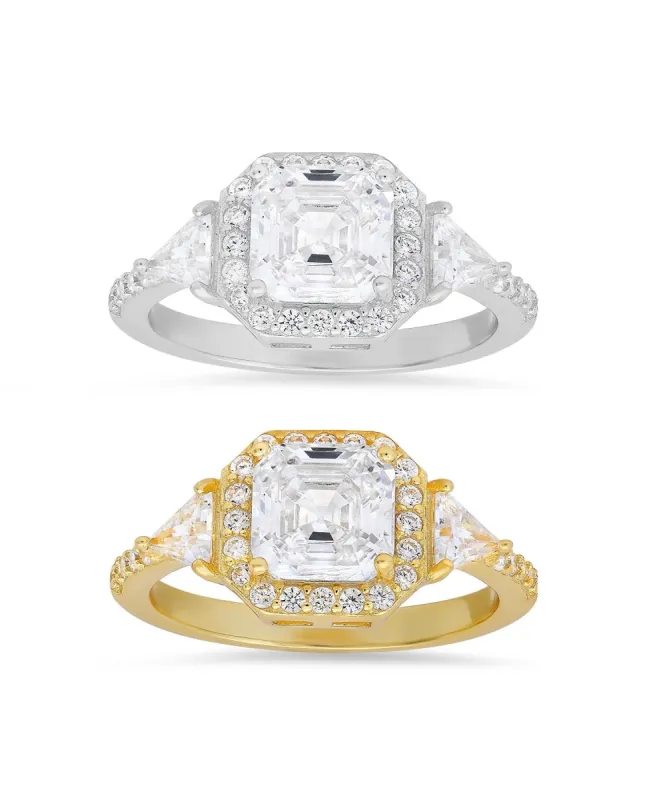 Sterling Silver Asscher-cut Diamond CZ Halo Ring sold by Charming Charlie