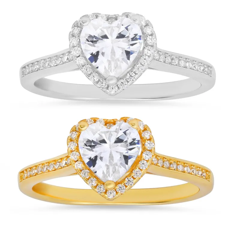 Sterling Silver Heart-cut Halo Diamond CZ Ring sold by Charming Charlie