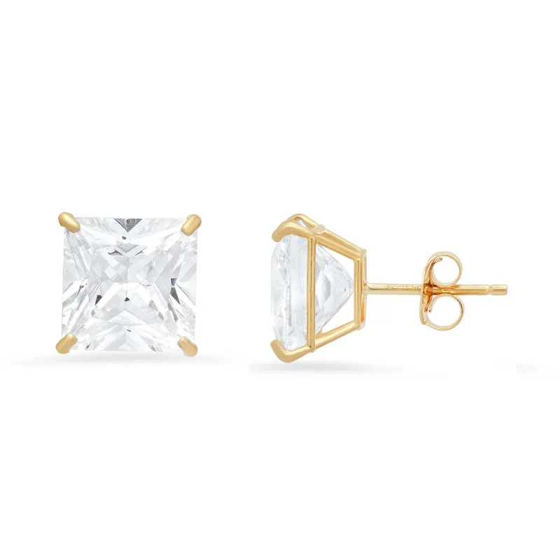 Real 10k Solid Gold BIG Princess-cut 8mm Diamond Stud Earrings sold by Charming Charlie