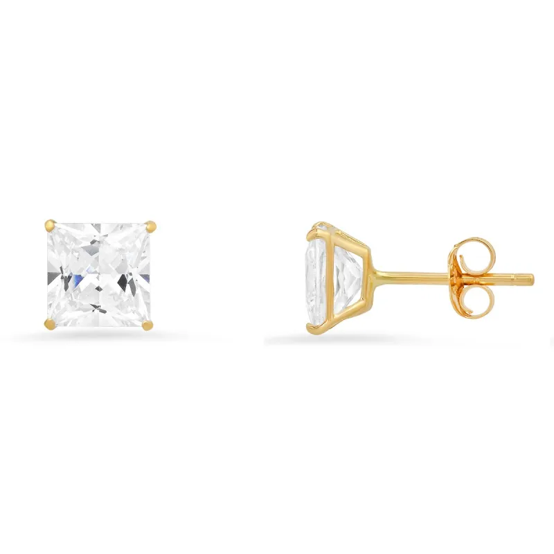Real 10k Solid Gold 6mm Princess-cut Diamond Stud Earrings sold by Charming Charlie