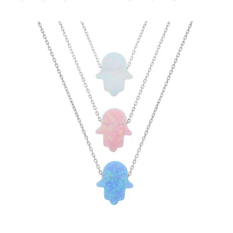 Sterling Silver Petite Opal Hamsa Necklace sold by Charming Charlie