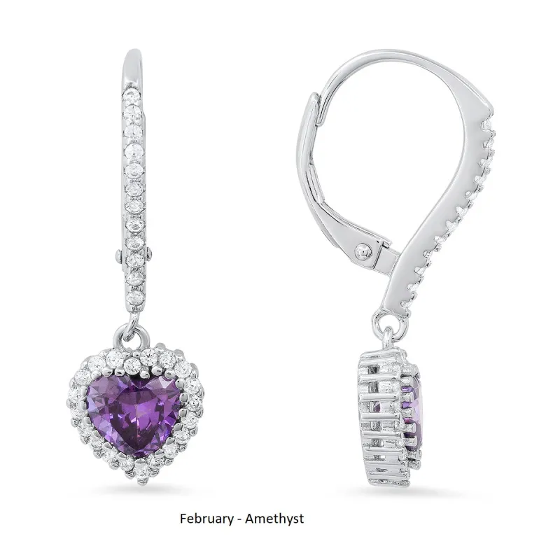 Sterling Silver Heart-cut Birthstone Halo Leverback Earrings sold by Charming Charlie