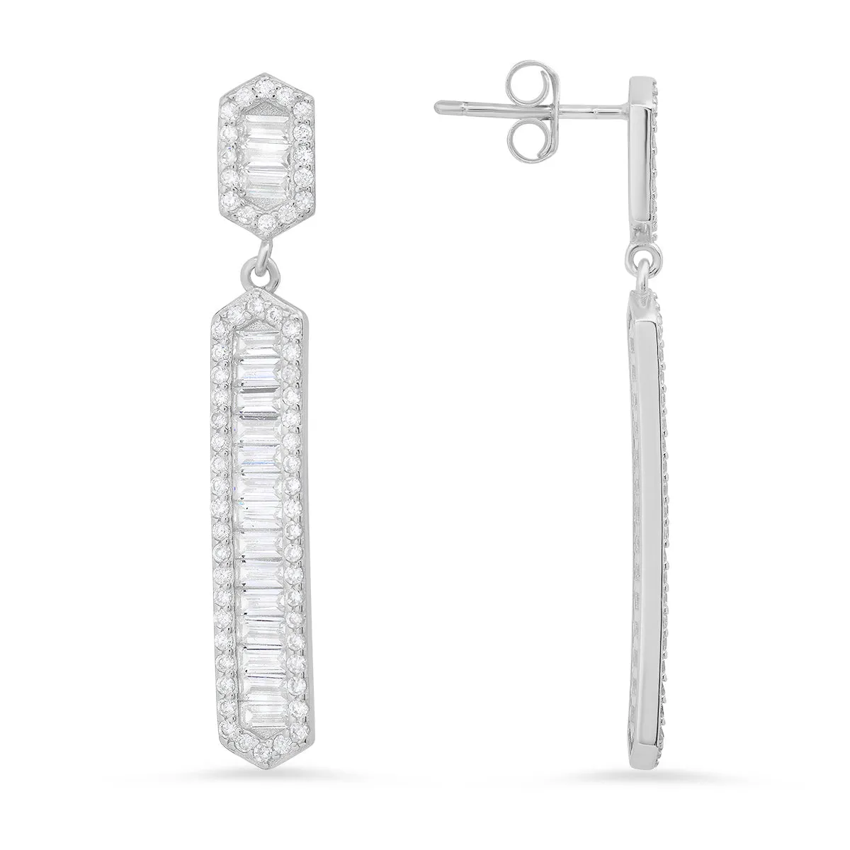 Sterling Silver Dangling Diamond Bar Earrings sold by Charming Charlie