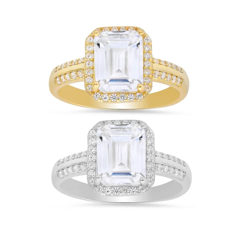 Sterling Silver Emerald-cut Diamond CZ Halo Ring sold by Charming Charlie