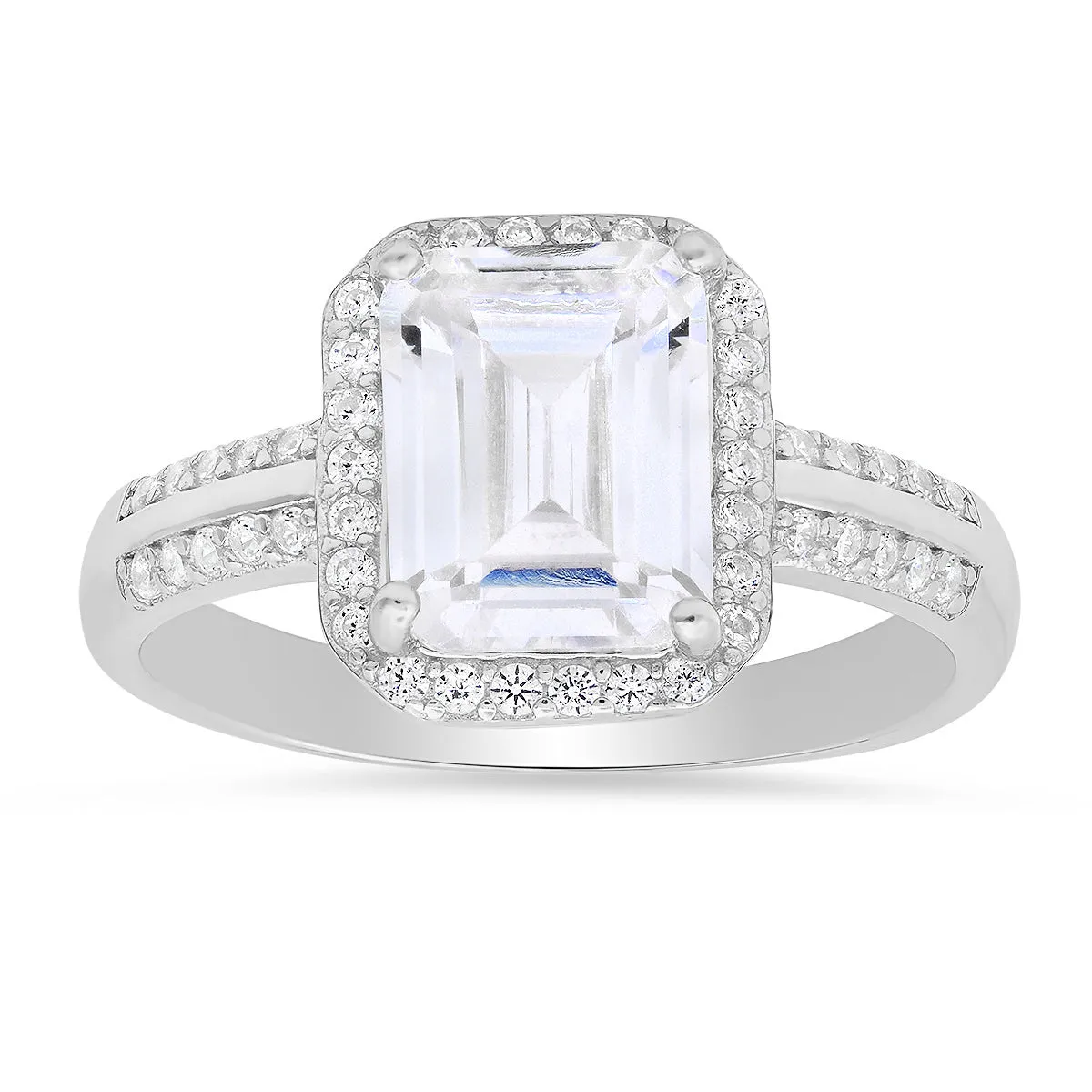 Sterling Silver Emerald-cut Diamond CZ Halo Ring sold by Charming Charlie product image thumbnail 2