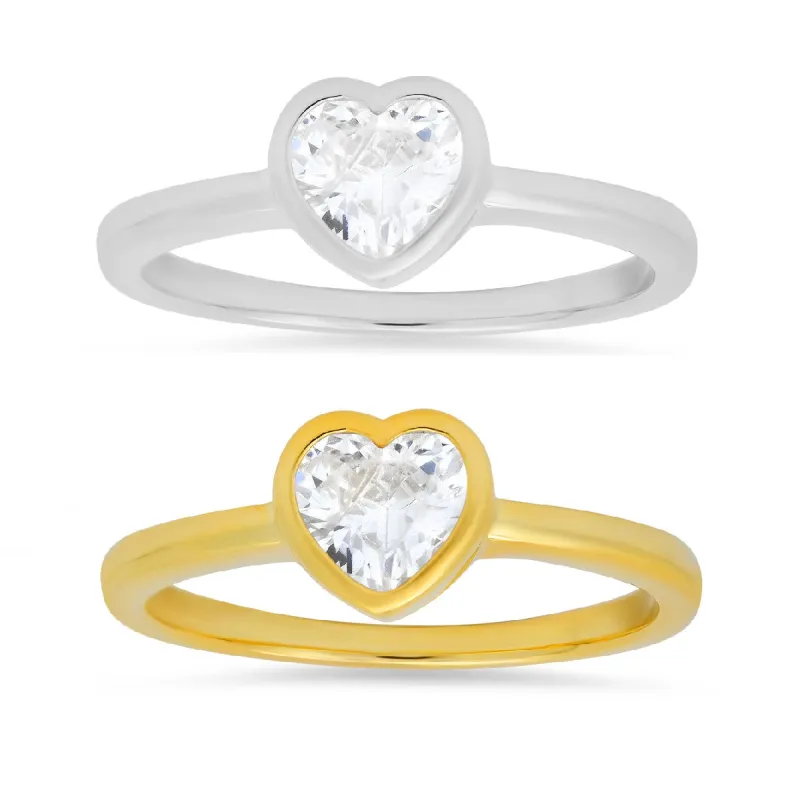 Sterling Silver Bezel-set Diamond CZ Solitaire Heart Ring sold by Charming Charlie