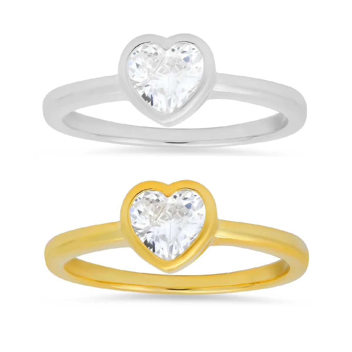 Sterling Silver Bezel-set Diamond CZ Solitaire Heart Ring sold by Charming Charlie