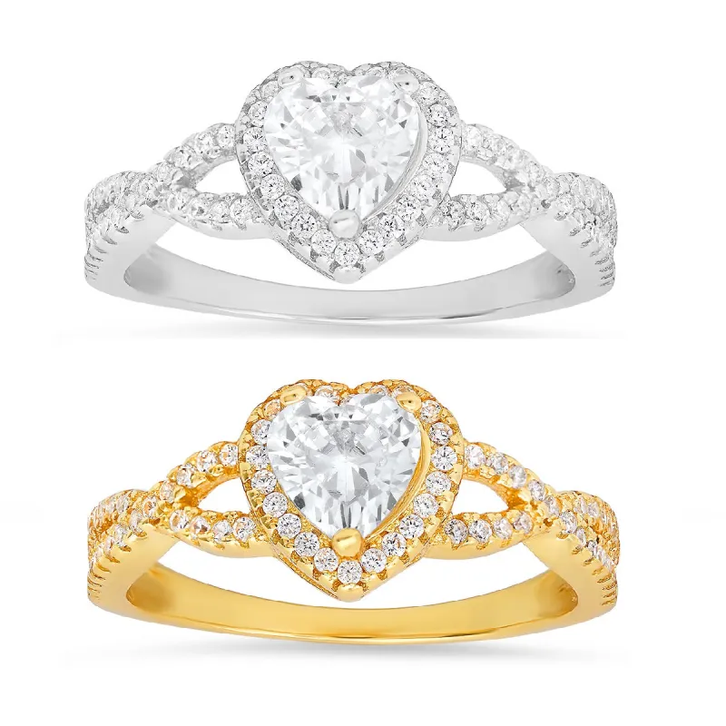 Sterling Silver Heart-cut Halo Diamond CZ Ring sold by Charming Charlie