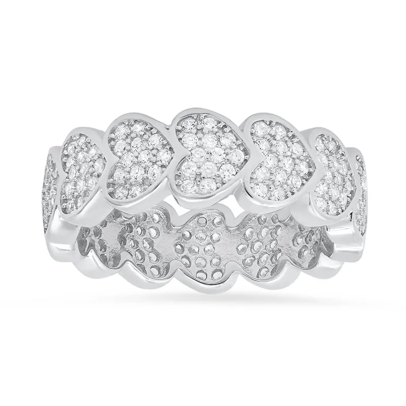Sterling Silver Pave Diamond CZ Heart Eternity Band Ring sold by Charming Charlie