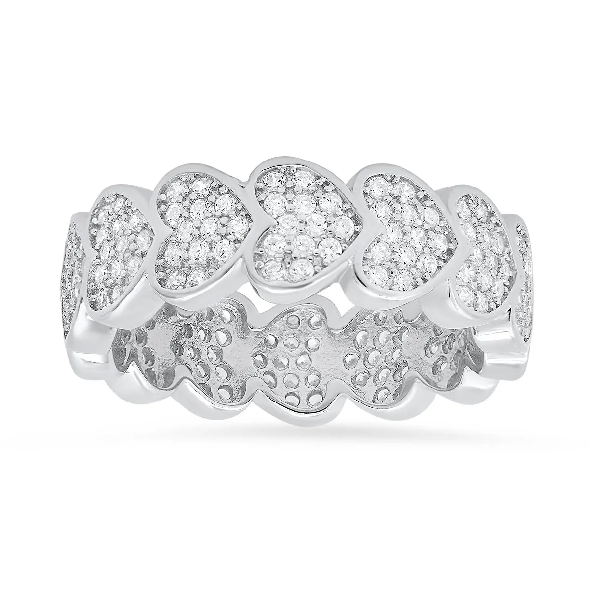 Sterling Silver Pave Diamond CZ Heart Eternity Band Ring sold by Charming Charlie