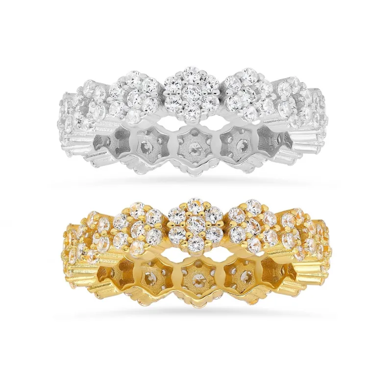 Sterling Silver Diamond CZ Floral Eternity Band Ring sold by Charming Charlie