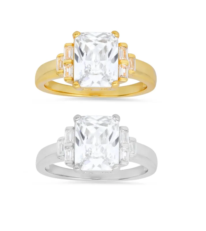 Sterling Silver Emerald-cut Diamond CZ Ring sold by Charming Charlie