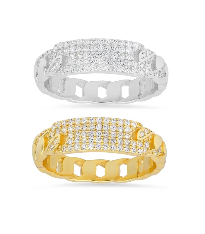 Sterling Silver Curb Chain Diamond CZ ID Ring sold by Charming Charlie