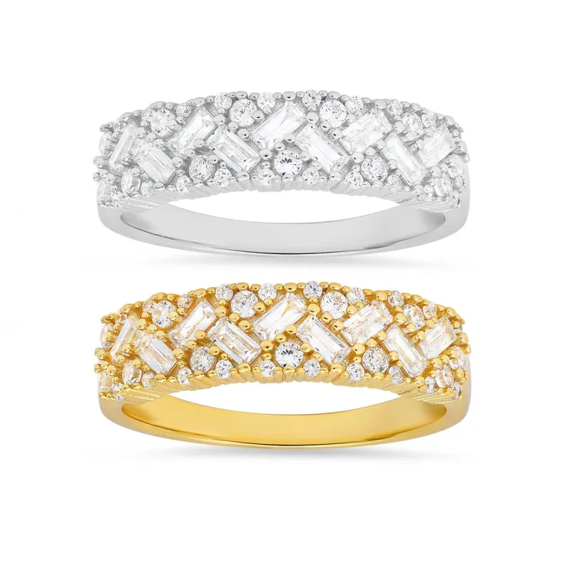 Sterling Silver Baguette-cut Diamond CZ Band Ring sold by Charming Charlie