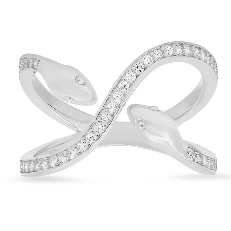 Sterling Silver Diamond CZ "X" Snake Ring sold by Charming Charlie