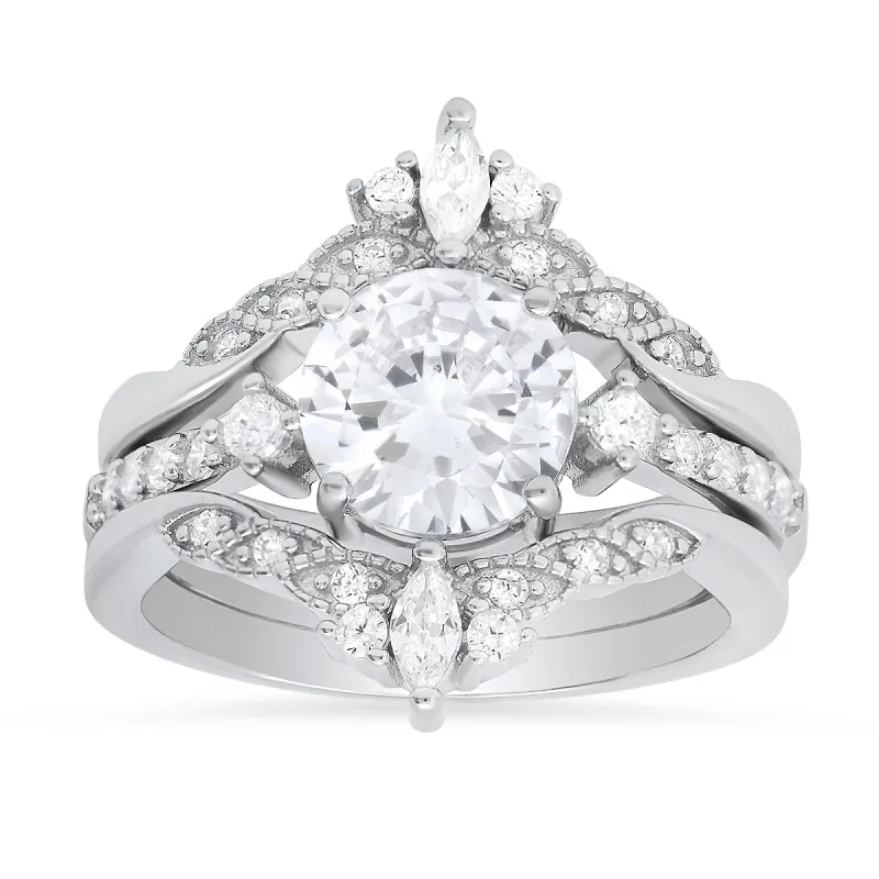 Sterling Silver 3pc Stackable Diamond CZ Ring Set sold by Charming Charlie