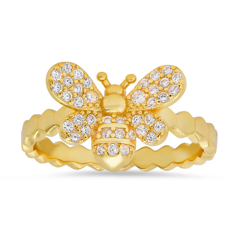 Gold Over Silver Diamond CZ Bumble Bee Ring sold by Charming Charlie