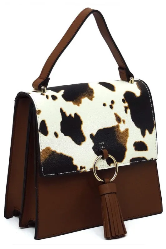 Animal Print Ring Tassel Flap Crossbody Satchel sold by Charming Charlie