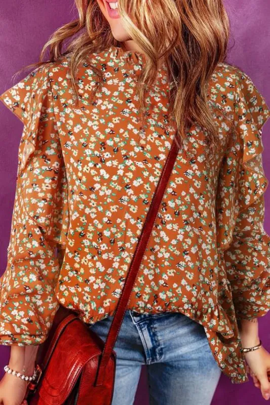 Floral Ruffled Long Sleeve Blouse sold by Charming Charlie