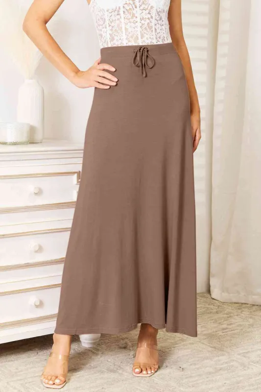 Double Take Full Size Soft Rayon Drawstring Waist Maxi Skirt Rayon sold by Charming Charlie
