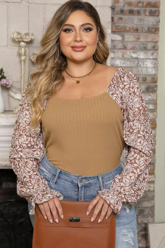 Plus Size Floral Square Neck Flounce Sleeve Blouse sold by Charming Charlie