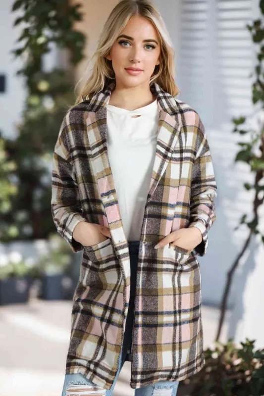 Plaid Longline Jacket with Pockets sold by Charming Charlie