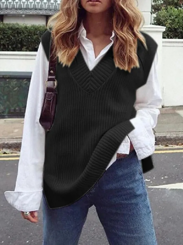 Ribbed V-Neck Sleeveless Sweater Vest sold by Charming Charlie
