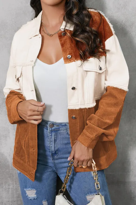 Raw Hem Color Block Button Up Jacket sold by Charming Charlie
