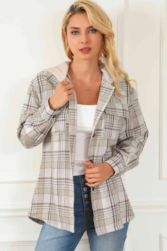 Plaid Button Down Hooded Jacket sold by Charming Charlie