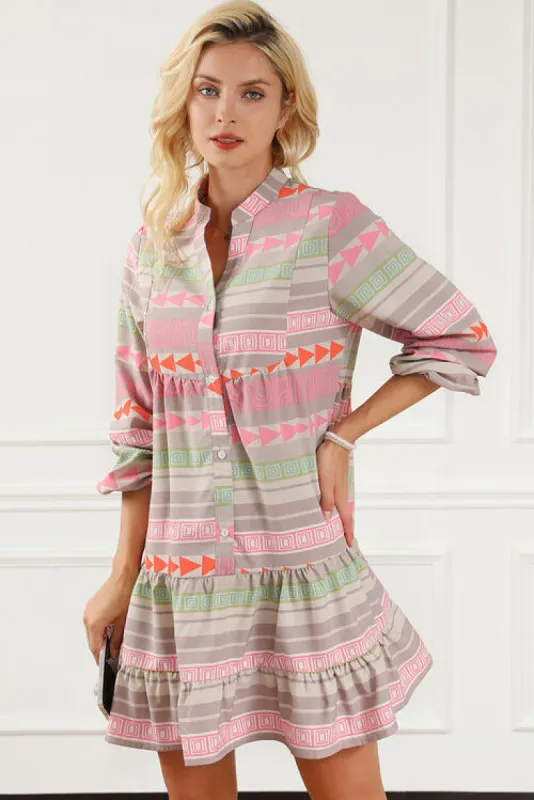 Tiered Notched Balloon Sleeve Buttoned Dress sold by Charming Charlie