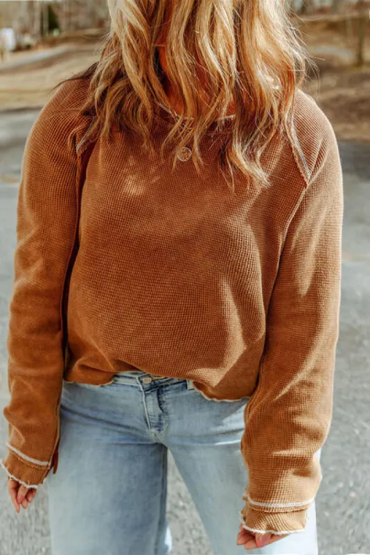 Plus Size Waffle-Knit Round Neck Long Sleeve Blouse sold by Charming Charlie