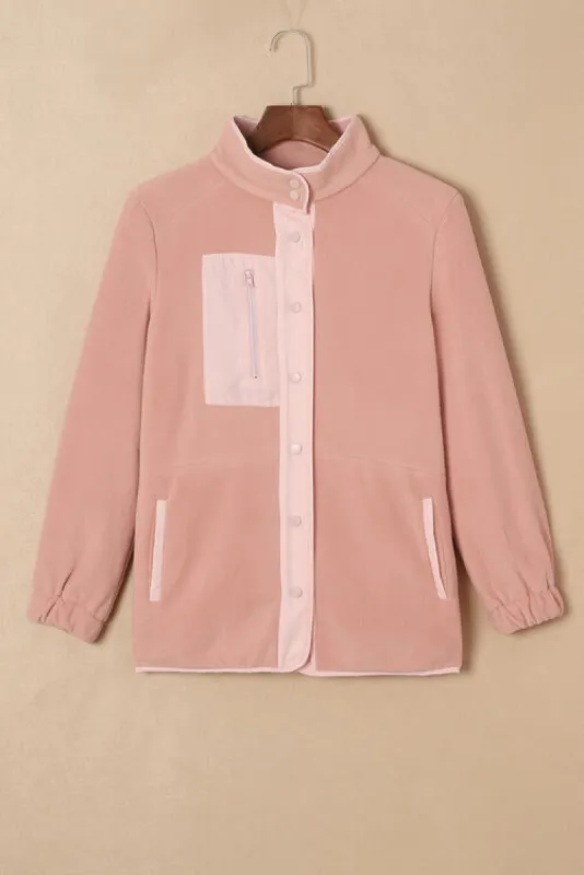 Mock Neck Snap Button Jacket with Pocket sold by Charming Charlie