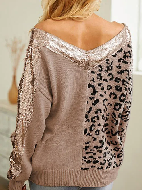 Leopard Sequin V-Neck Long Sleeve Sweater sold by Charming Charlie product image thumbnail 2