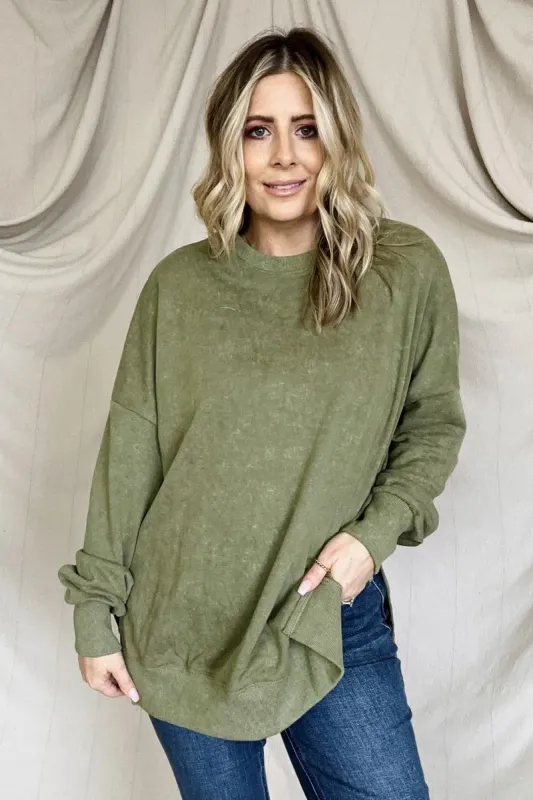 Drop Shoulder Ribbed Trim Oversized Sweatshirt sold by Charming Charlie