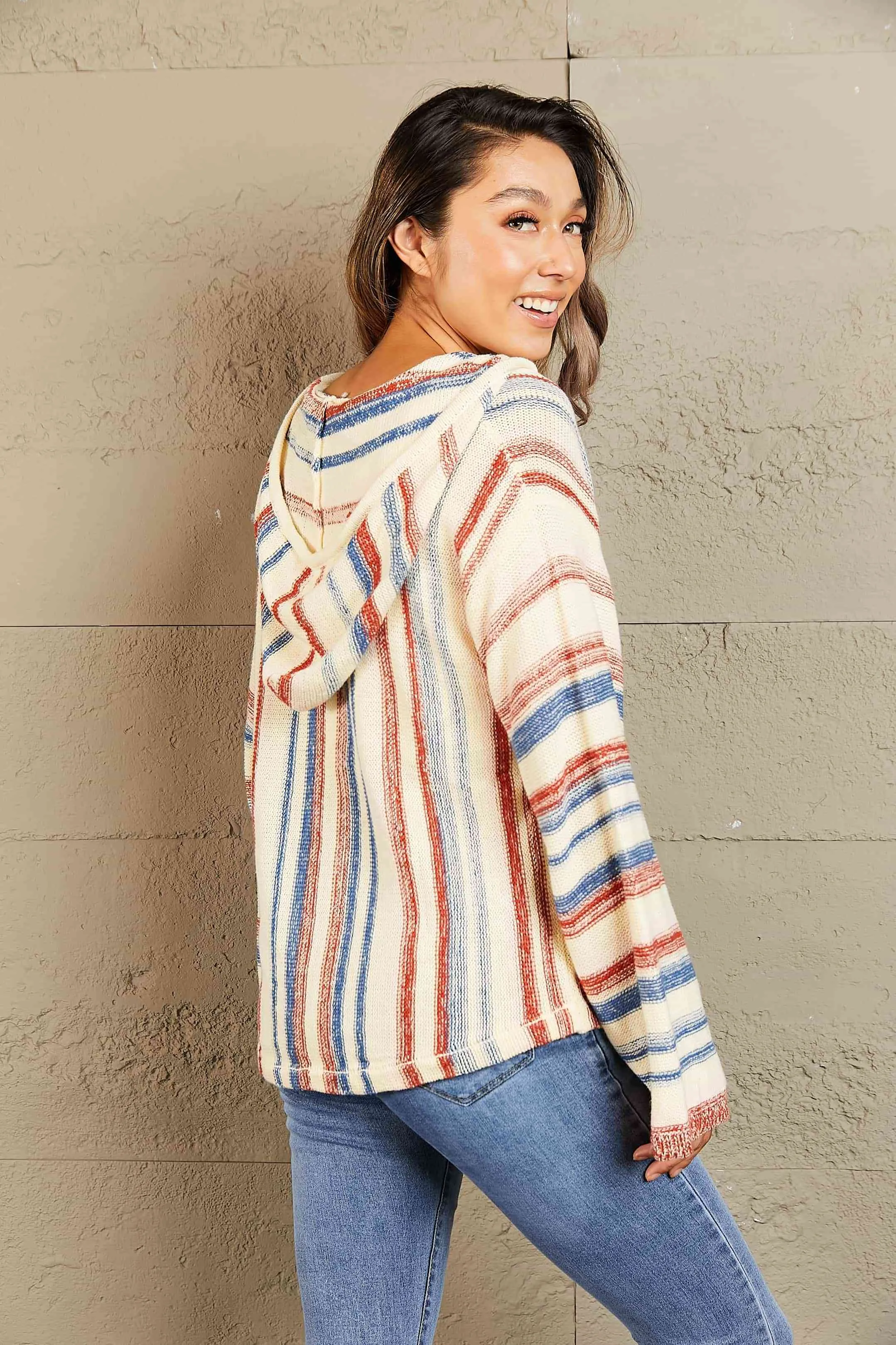 Striped Hooded Sweater with Kangaroo Pocket sold by Charming Charlie product image thumbnail 2
